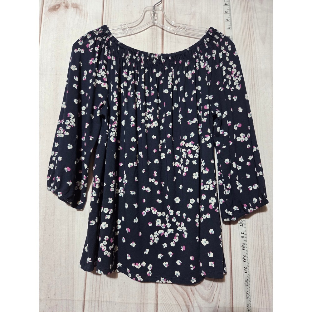 J Jill Shirt Ladies Medium Navy Floral Cottagecore